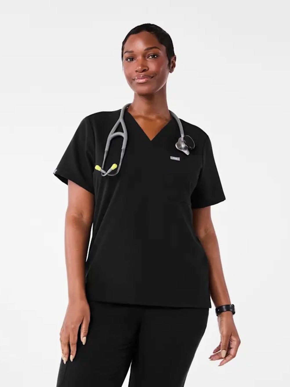 FIGS Catarina One Pocket V-Neck Scrub Top Black Sz Large